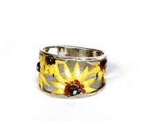 Cute Size 8 925 Sterling Silver Sunflower Band Ring Bohemian Jewelry for Women