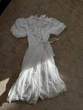 Anthropologie Love the Label Ruffled Wrap Midaxi Dress Sz L White