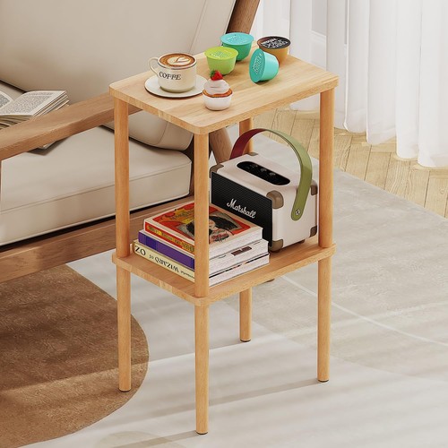 exilot Solid Wood Side Table, 2-Tier Small End Table with Storage Shelf, Tall... - Picture 5 of 9