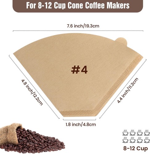 Natural Paper Coffee Filters - 200 Count Size 04 for Perfect Brewing Experience - Afbeelding 5 van 11