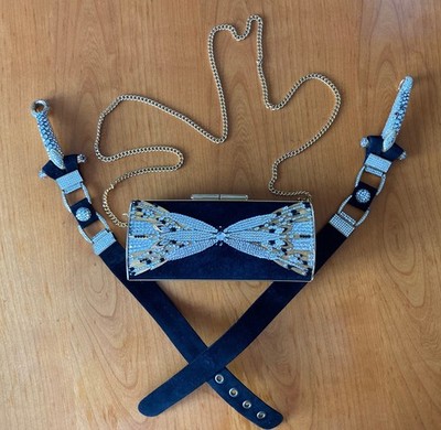HENRYKS BIJOUX Wien Vintage 80er Abendtasche und Gürtel mit Swarovski-Kristallen