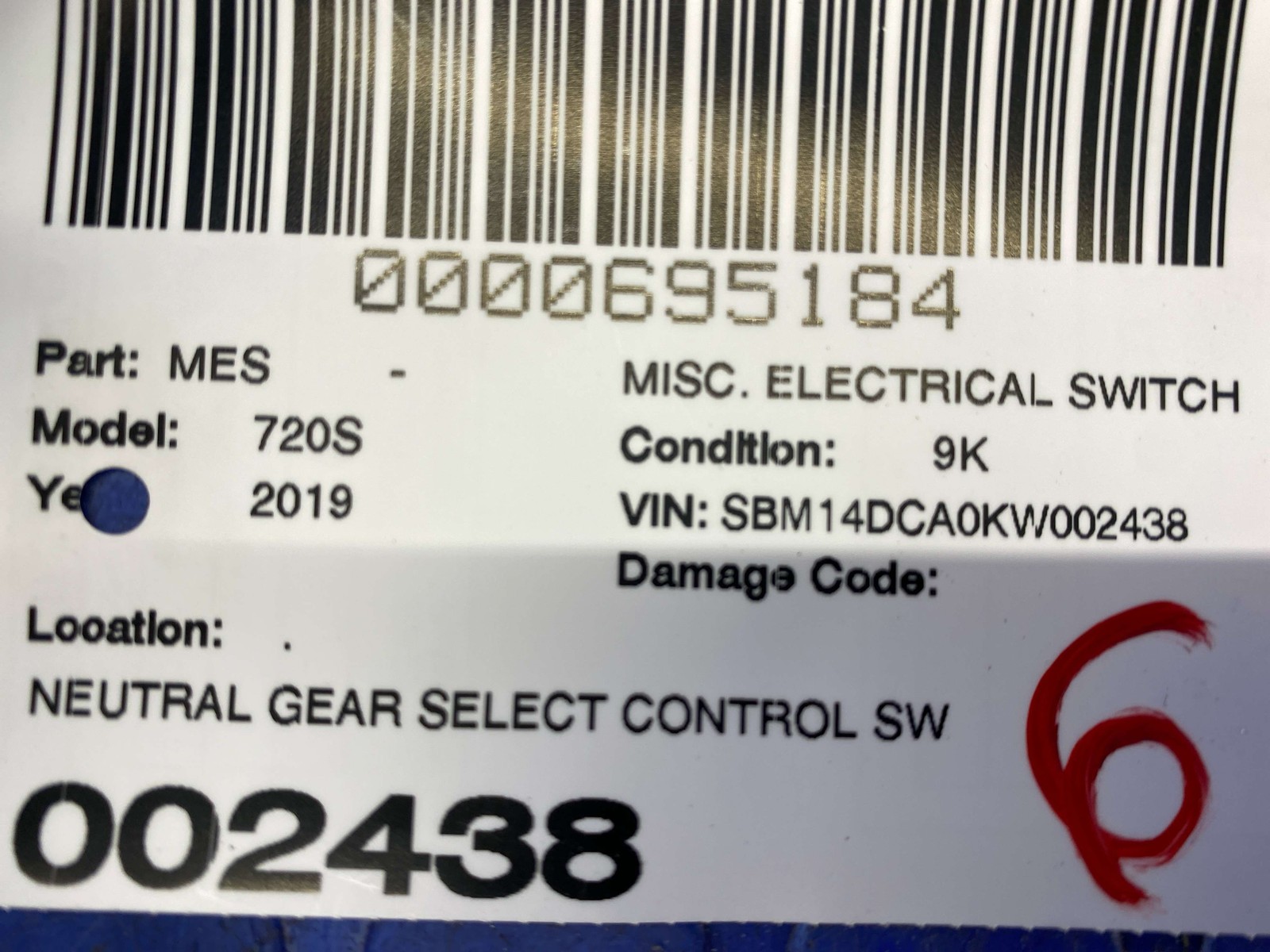 2018-2023 MCLAREN 720S NEUTRAL GEAR SELECT CONTROL SWITCH SILVER & BLACK OEM