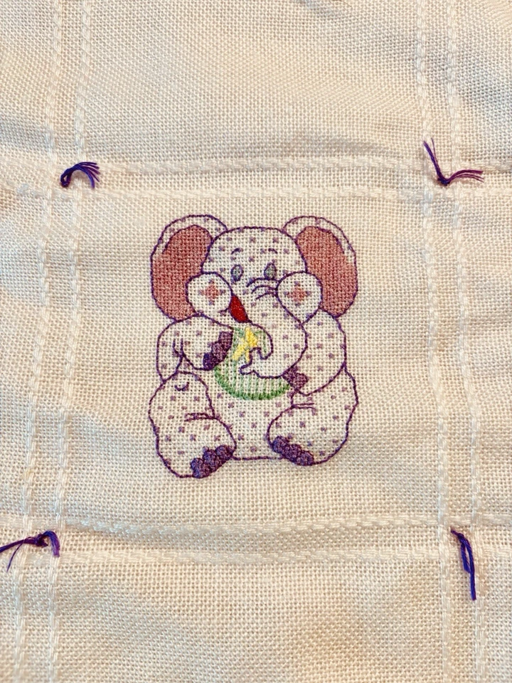 Handmade Baby Crib Blanket Cross Stitch Fleece Pink/White 50”x31” - Image 4 of 4