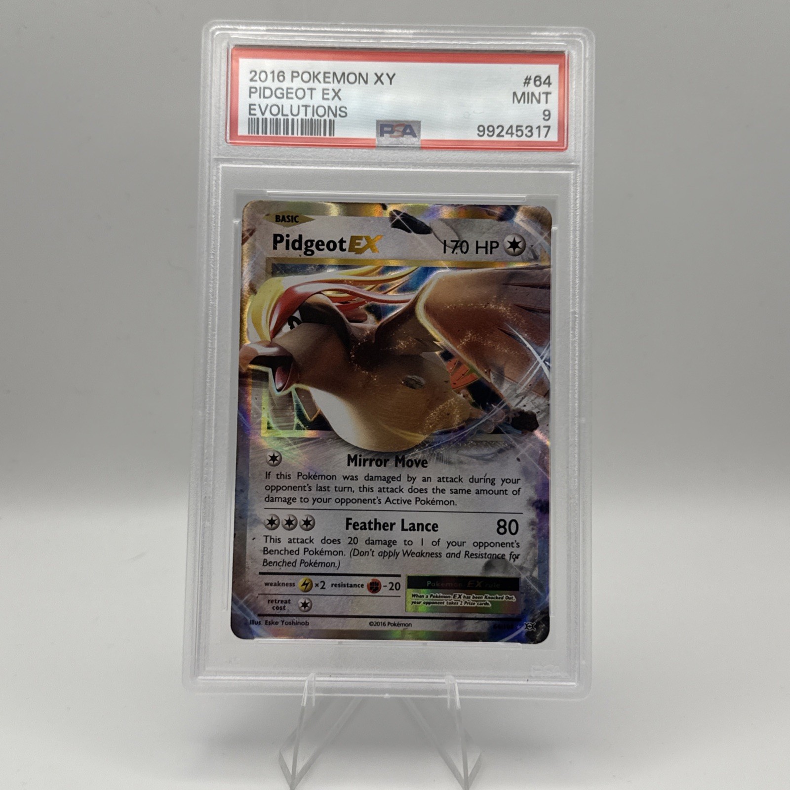 Pidgeot EX 64/108 XY Evolutions Pokemon Card Nintendo 2016 Graded PSA 9 MINT