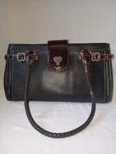 Brighton Western Leather Shoulder Bag Multiple Pockets Black Brown Croc Embossd