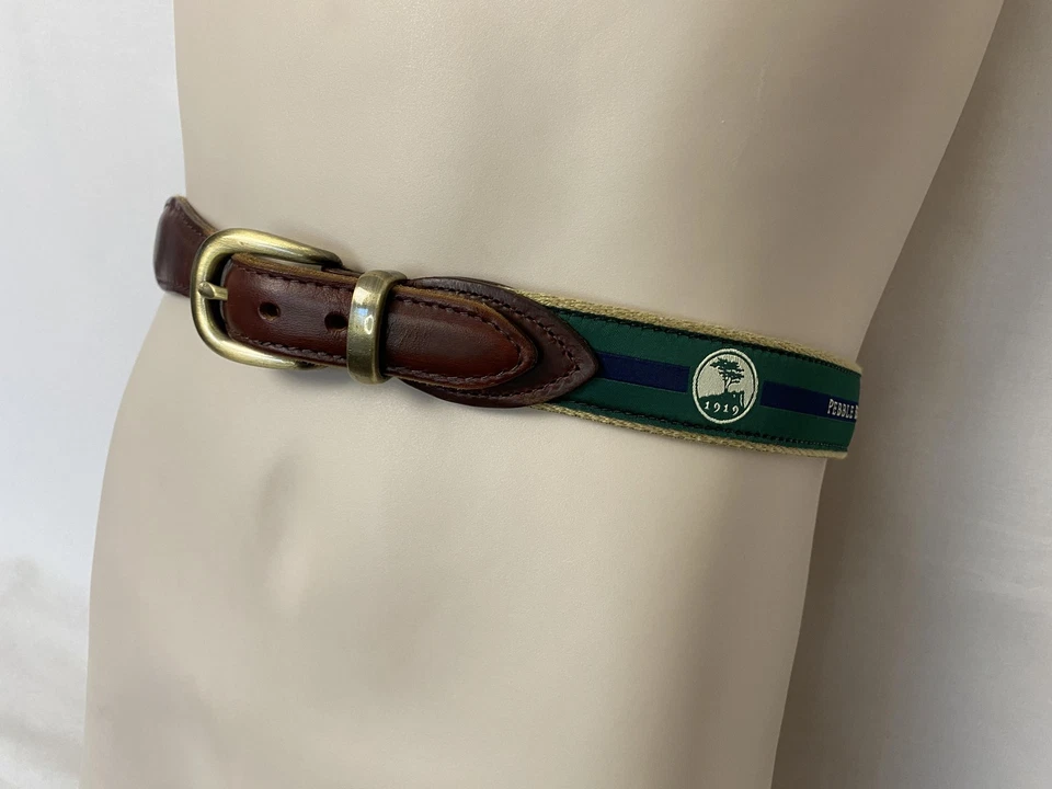 Cinturón de playa YRI Pebble para hombre 44 verde azul marino cinta lona cuero EE. UU. latón golf Foto 4 de 4