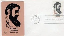 1446 Sidney Lanier FDC, Sarzin Metal cachet, Unaddressed, Open Flap