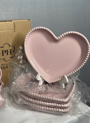 Princess House Marbella Pink Heart Appetizer Plates(4) And Mug (1)