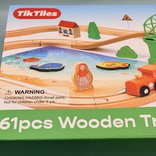 TikTiles 61pcs Wooden Train Track Set Kids Toy Railroad Play Set Age 3 