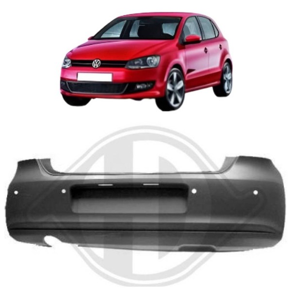 StoßStange Hinten FüR VW Polo 6R 2009-2014 PDC Auspuffausschnitt Links Grundiert-image