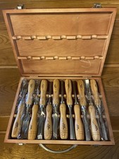 Set of 12 Woodcarving Chisels, unused in original wooden presentation box