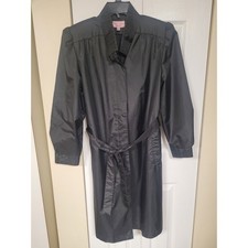Rebecca Lynn Vintage Black Trench Coat Pleated Collar Belted Rain Jacket Size 12
