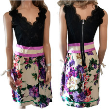 Dolce & Gabbana Vintage Rare Floral Print Lace Trimmed Silk Dress IT40