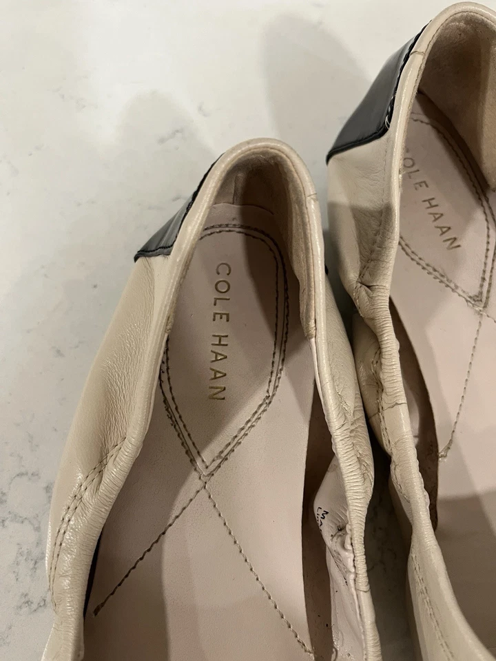 Mujer Cole Haan Ballet Plano Negro Charol y Tostado Talla 7 Suela de Goma Foto 4 de 4