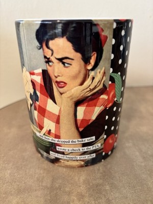 1950s-era woman in a red-and-white gingham dress with a cheeky caption Mug
