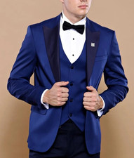Mens Suits Blue Formal Blazer Peak Lapel Wedding Tuxedo Bestman Bespoke Workwear