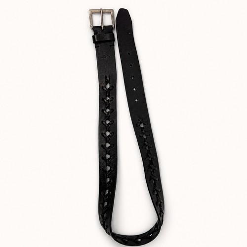 Polo Ralph Lauren 38 cintura nera pelle intrecciata fibbia quadrata abbigliamento da lavoro preppy - Foto 5 di 6