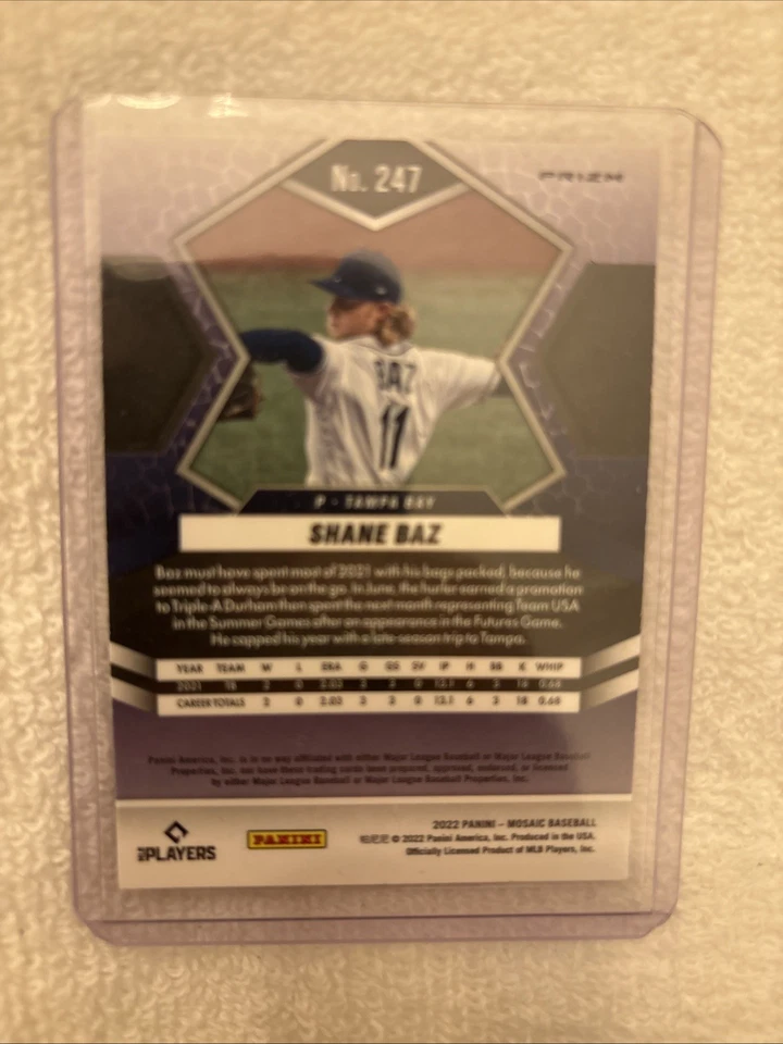 Shane Baz Tampa Bay Rookie Shane Baz [Blue Camo] #247 2022 Panini Mosaic - Image 2 of 2