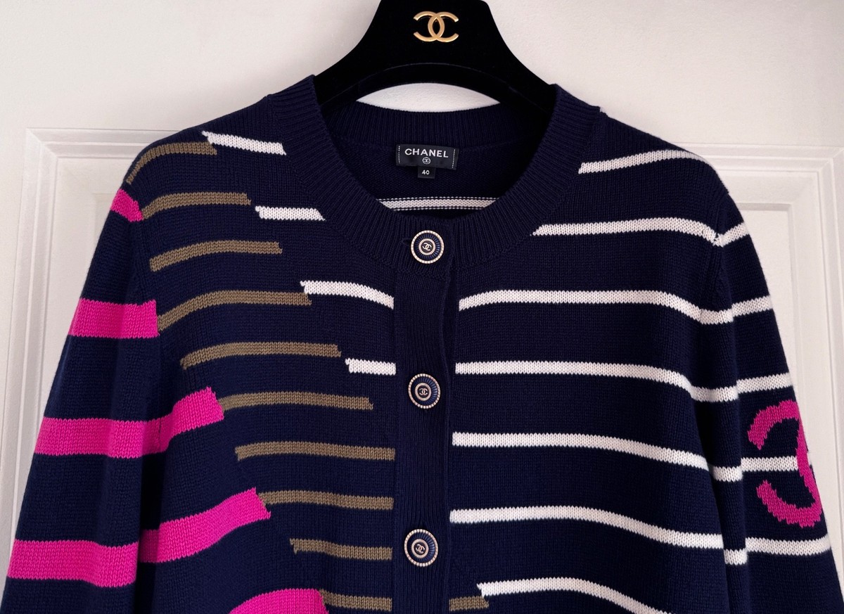 20C CHANEL CASHMERE NAVY FUCHSIA PINK WHITE KHAKI CASHMERE