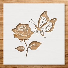 Rose and Butterfly Nature Design Wall Art Reusable Stencil - StencilAir