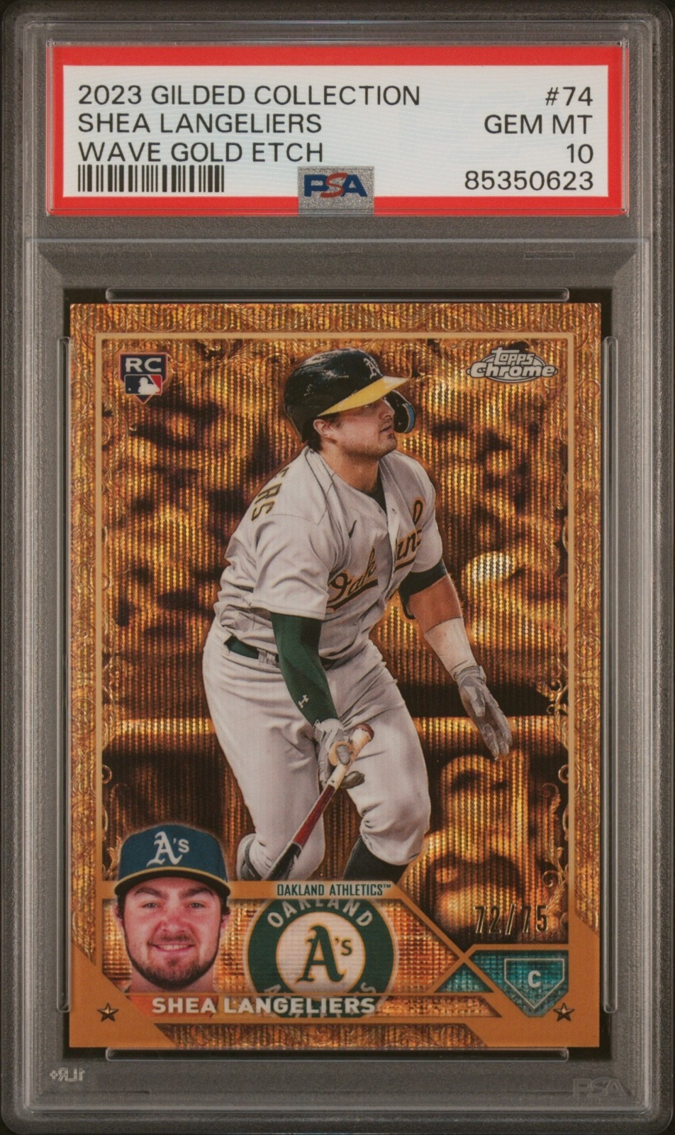 SHEA LANGELIERS 2023 TOPPS CHROME GILDED GOLD WAVE ETCH PSA GEM MINT 10 /75 RC
