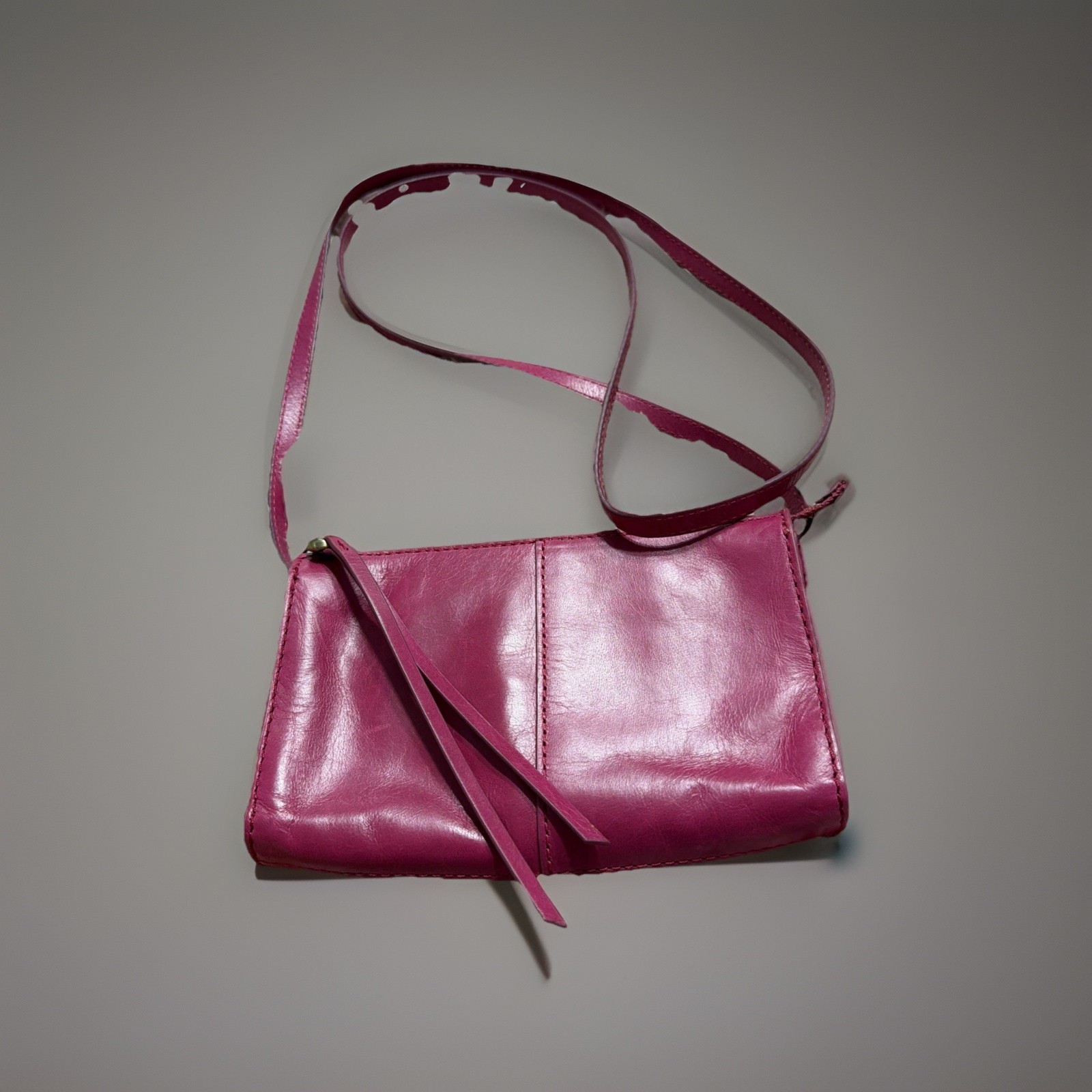 Hobo Small Leather Crossbody Bag w:Tassel/ Card Pockets & Zip Compartment