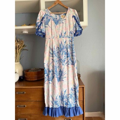 Vintage Mamo Howell for Liberty House Print Muumuu Dress Ruffle
