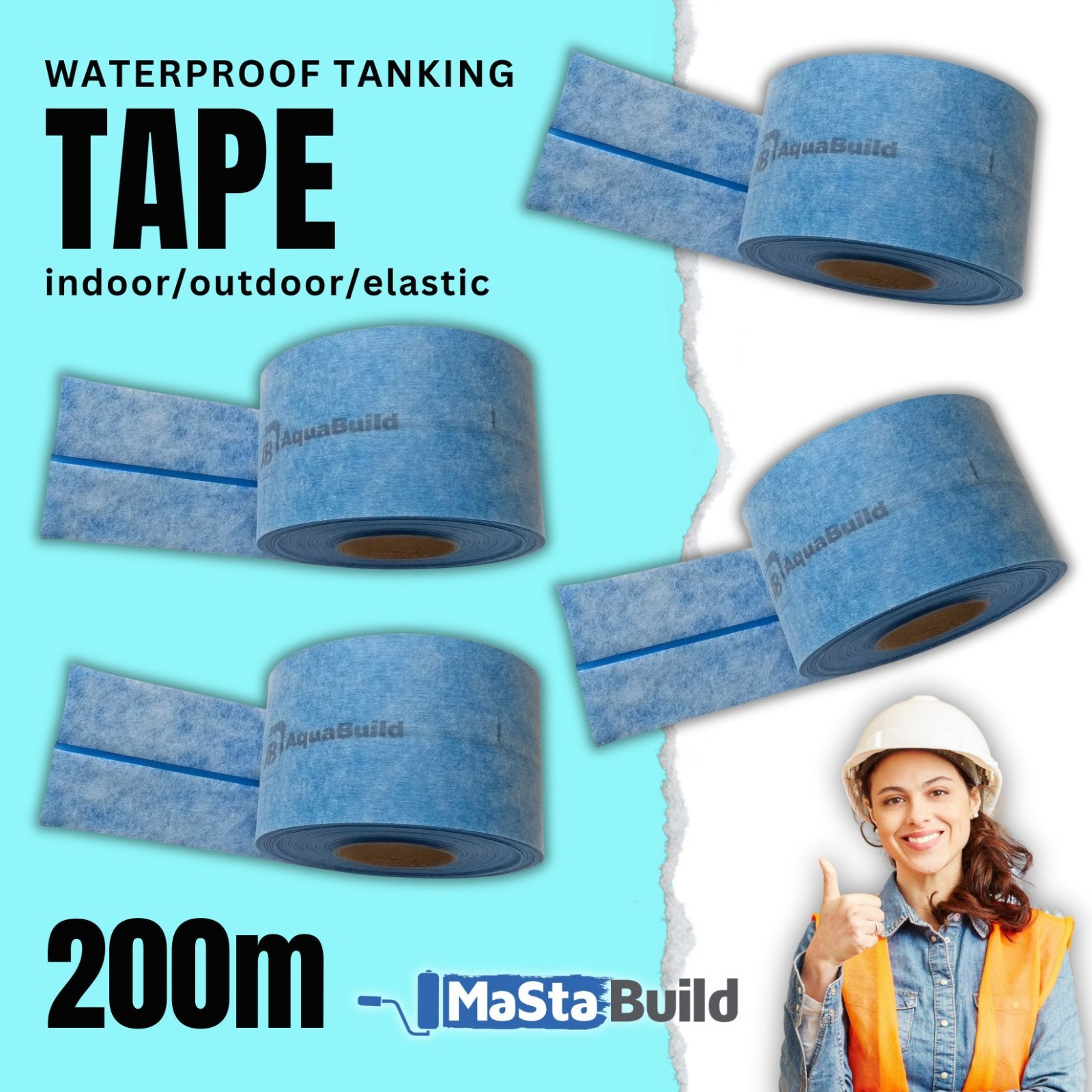 10m AQUA BUILD IV Habitación Húmeda Sellado Elástica Impermeable Cinta de Tanque Bajo Azulejos