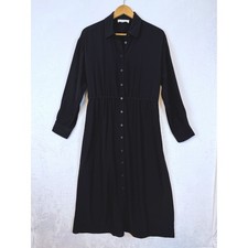 EVERLANE Black Ribbed Knit Shirt Dress Midi Tie Waist Long Sleeve Size L Capsule