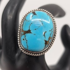 Vintage Navajo Sterling Silver Kingman Turquoise Ring Size 7