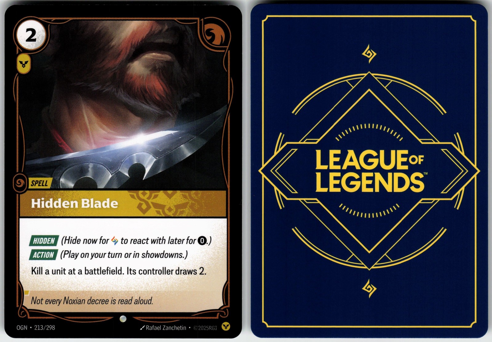 HIDDEN BLADE OGN-213 OGN ORIGIN RIFTBOUND COMMON 2025 LP