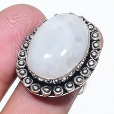 Rainbow Moonstone Oval Shape Gemstone Adjustable Ring Handmade Jewelry FR 2497