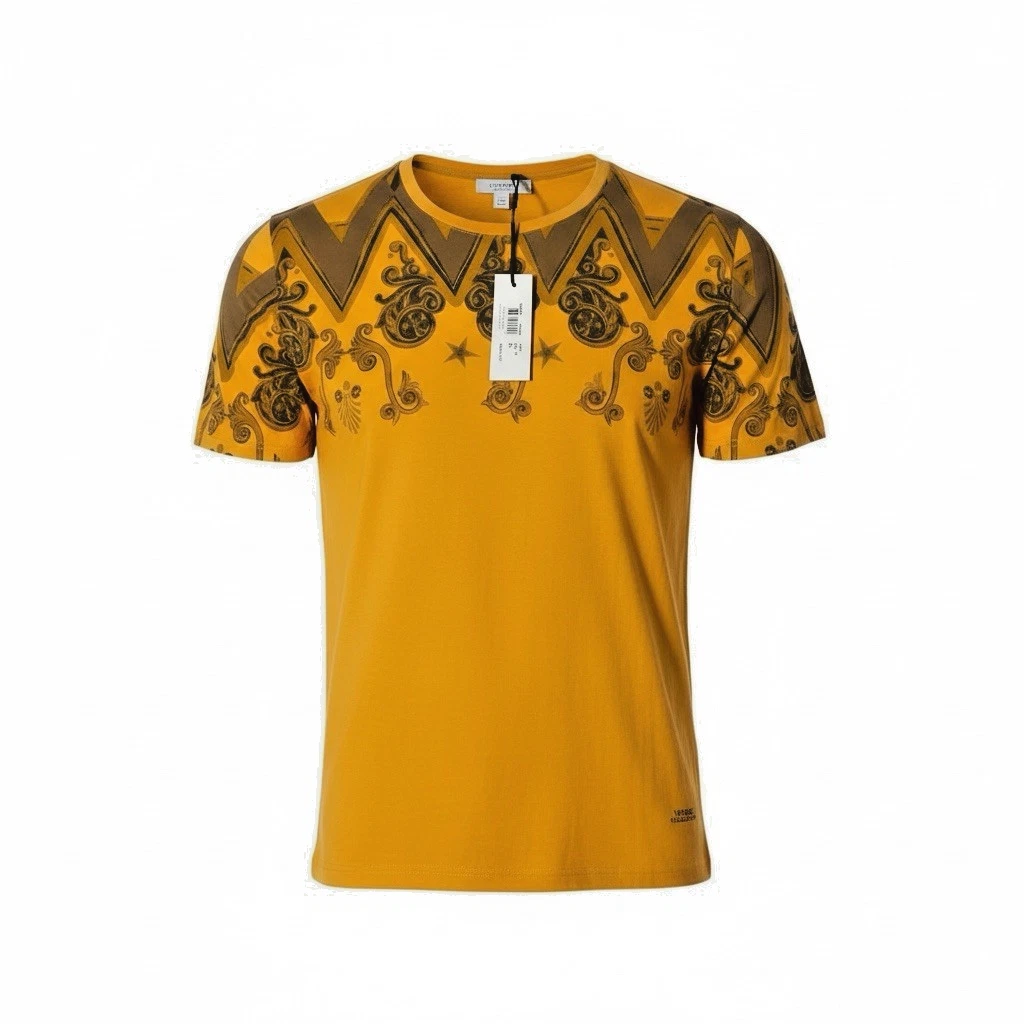 Versace Men's T-Shirt 100% Cotton Yellow Graphic Print Size M | eBay