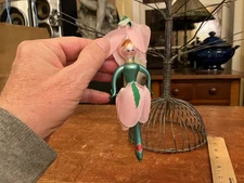 Vintage Glass Light pink Fairy w Label Christmas Ornament De Carlini Italy