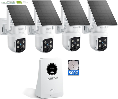 #ad 4MP Solar Powered 4 Cam Kit Color Night Vision 360° PTZ 500G HDD Local Reco $378.03