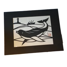 Hou-tien Cheng Master Chinese Paper Cutter Dolphin Lighthouse Art Matted 11 x 14