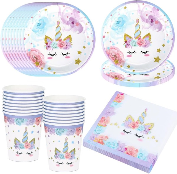 Einhorn Partygeschirr Set FüR 16 GäSte Teller Becher Servietten Geburtstag-image
