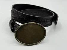 Allison Daniel Designs Dark Brown Woven Tooled Leather Belt Brass Sz 34