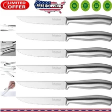 High Carbon Stainless Steel Steak Knives Set - 6 Piece, Micro-Serrated Edge