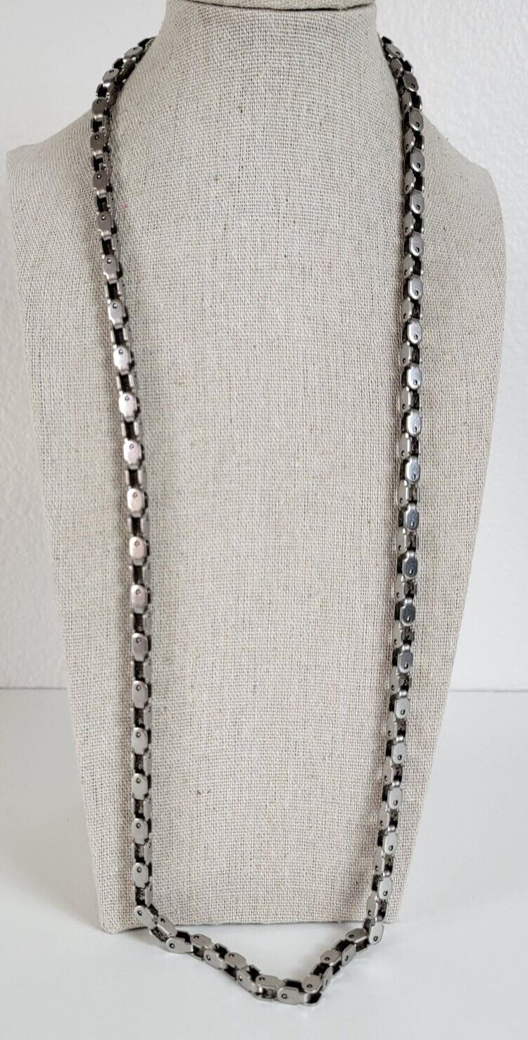 Men's Silver-Tone Bike Chain Necklace 30 Inch Lobster Clasp 