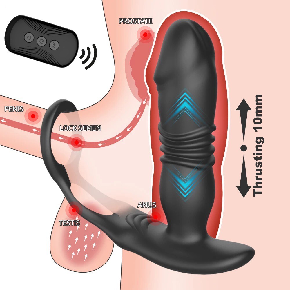 Prostate Massager Anal Vibrator Butt Plug Thrusting Dildo Cock Ring Sex Toys  Men