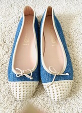 Bailarina Vera Pelle Womens Denim Blue Flat Shoes Size 39 Stidded Size 6