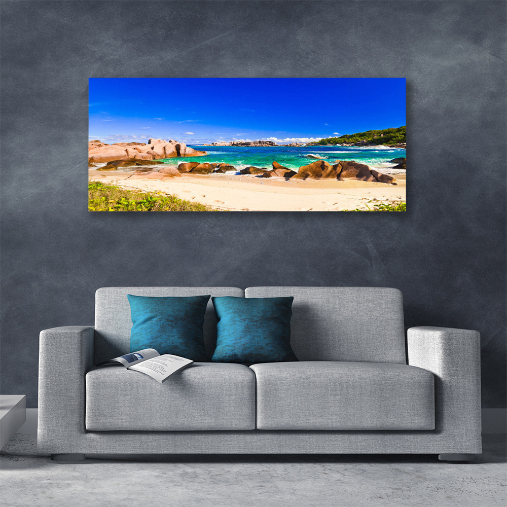 Tableau paysages de plage rocheuse 125x50 cm pour salon moderne - 2