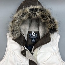 Kuhl Projekt Women’s L Cream Goose Down Outdoor Mountain Vest Faux Fur Hood ⛷️
