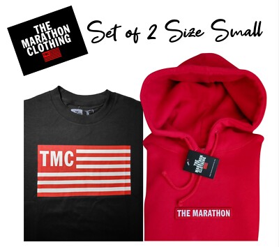 NWT The Marathon Clothing 2-Pk T-Shirt TMC Flag & Marathon Bar  Hoodie  Size S