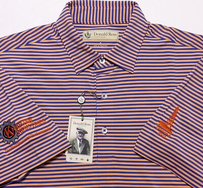 DONALD ROSS Performance Polo Shirt Odessa CC Oilmen's Orange Blue Medium M ~ New