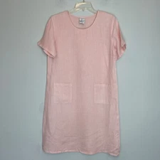 Match Point Linen Midi Dress Women's Size M Short Sleeve Beach Pockets Boho USA