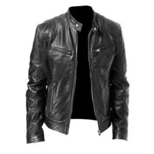 Cafe Racer Biker Leather Jacket Black & Brown Soft Sheep Skin Leather