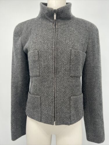 CHANEL Vtg 1990s 1980s Charcoal Gray  Boucle Wool 