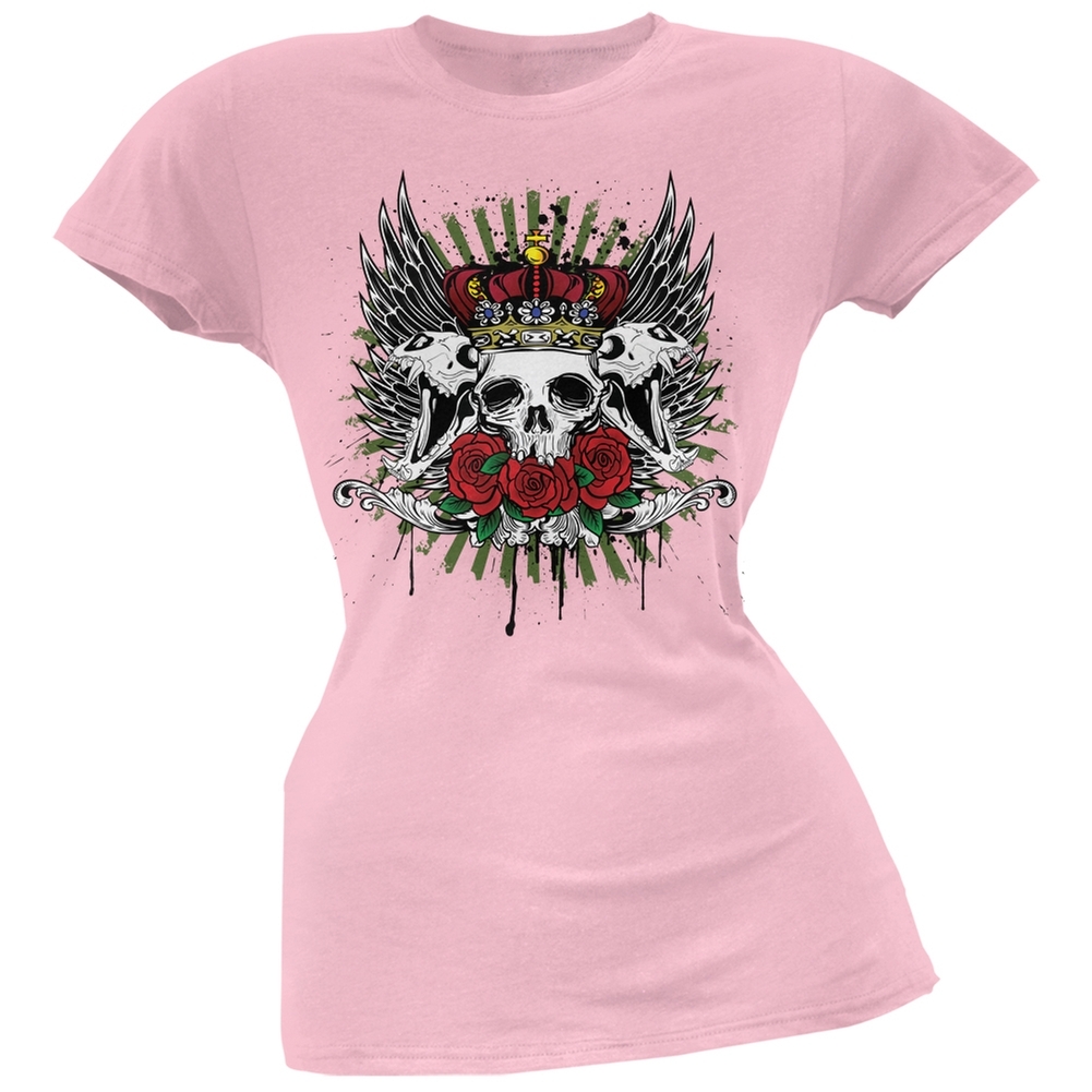 Skull & Roses Light Pink Soft Juniors T-Shirt | eBay